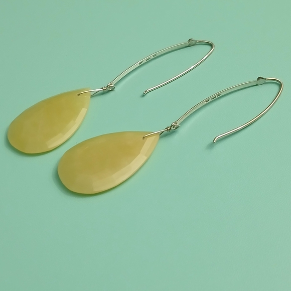 Mine Finds By Jay King .925 Sterling Silver Earrings With Yellow Teardrop Stone - Picture 2 of 6